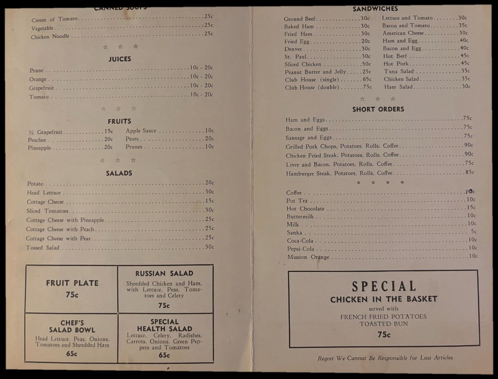 Cremerie menu inside